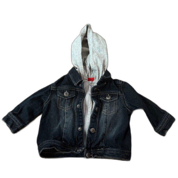 Arizona Jean Co. Baby Boy‎ Layered Look Denim Jacket Hooded Full Zip Size 6M - Picture 1 of 4